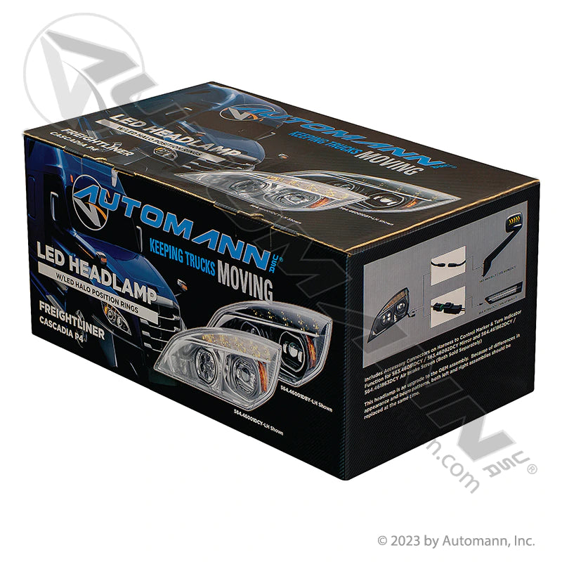 Automann Headlamp RH Black LED Freightliner P4 564.46002DBY